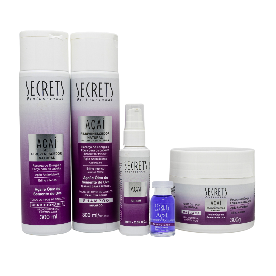 Kit Completo Açaí - Shampoo, Condicionador, Máscara, Thermo Mark e Sérum - Secrets Professional