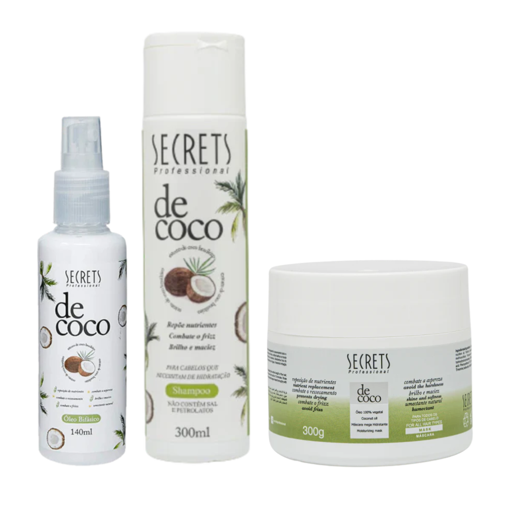 Kit de Coco - Shampoo, Máscara e Óleo Bifásico - Secrets Professional