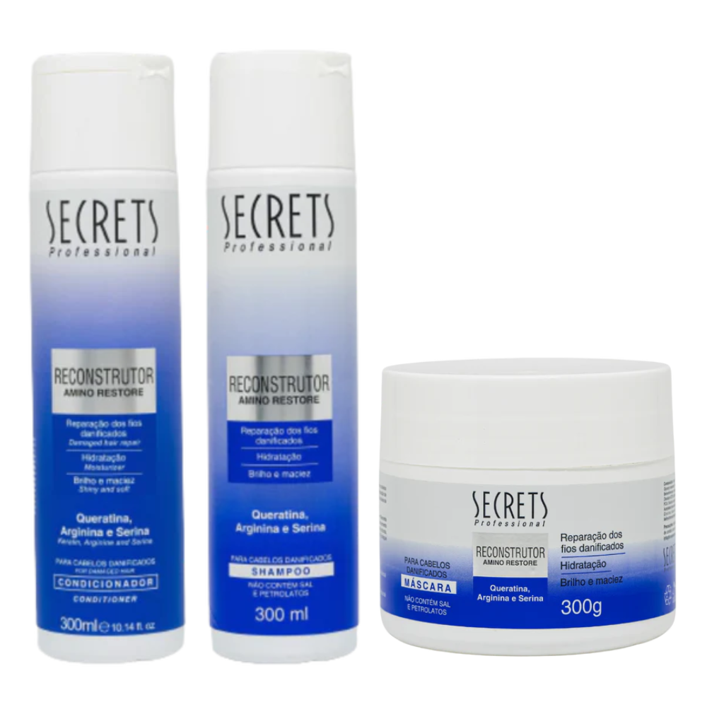 Kit Reconstrutor Amino Restore - Shampoo, Condicionador e Máscara - Secrets Professional