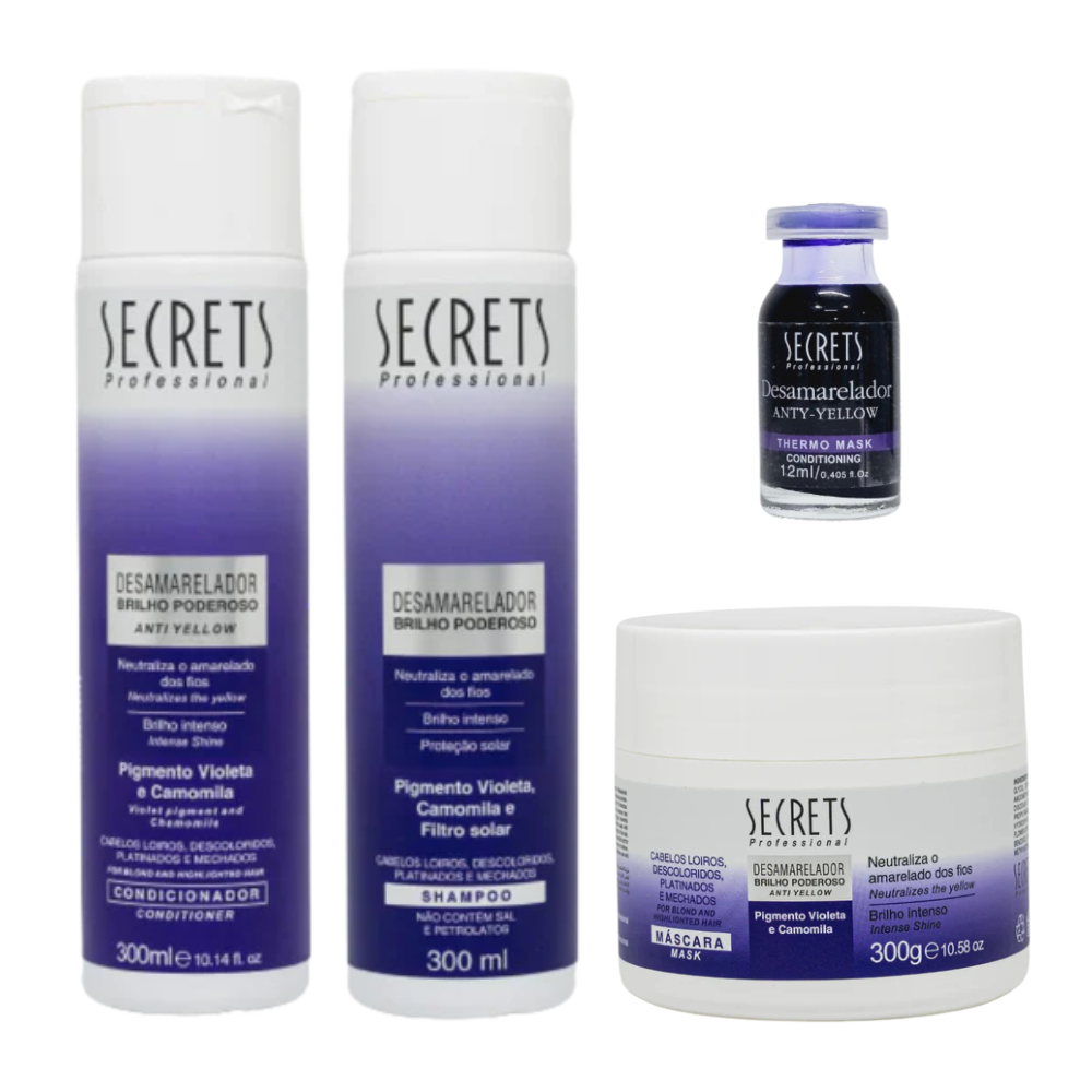 Kit Completo Desamarelador - Shampoo, Condicionador, Máscara e Thermo Mask - Secrets Professional