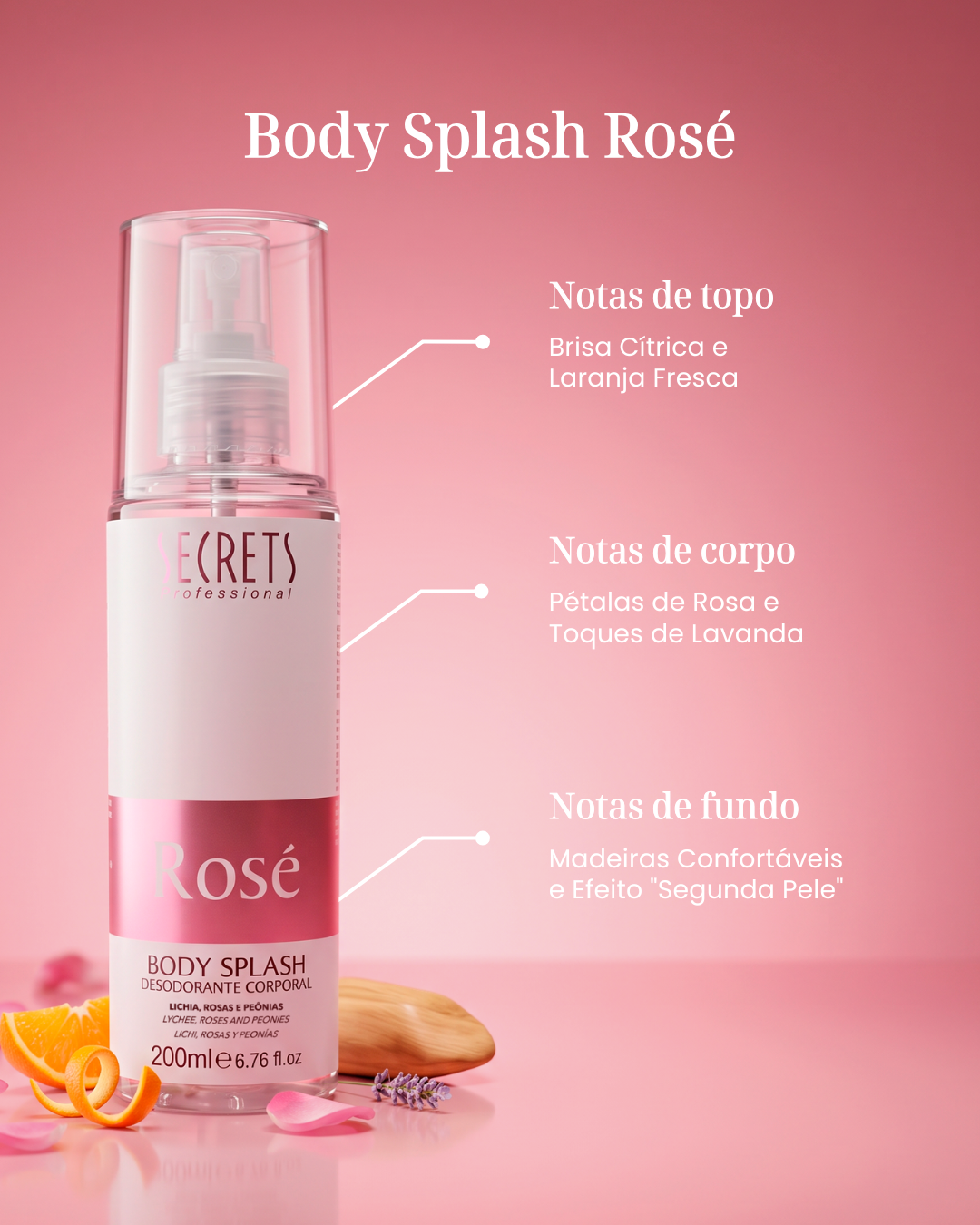 Kit 4 Body Splash Rosé & Imaginação & Flores & Girl 200ml - Secrets Professional