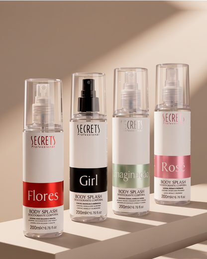 Kit 4 Body Splash Rosé & Imaginação & Flores & Girl 200ml - Secrets Professional