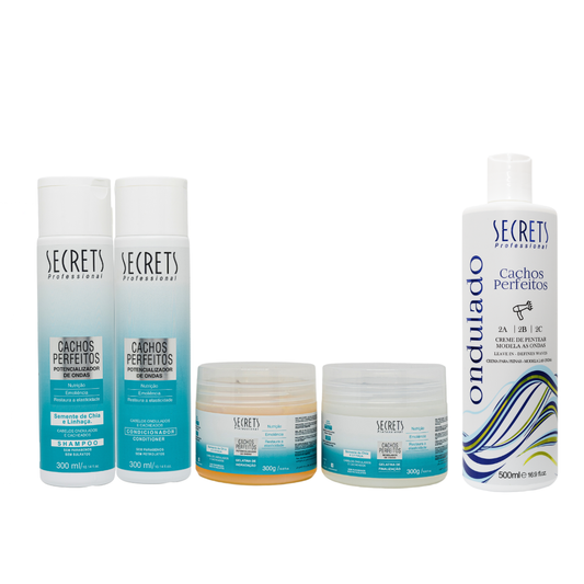 Kit Completo Cachos Perfeitos Ondulado - Shampoo, Condicionador, Gelatinas e Creme de Pentear - Secrets Professional