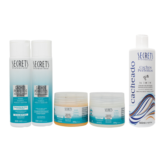 Kit Completo Cachos Perfeitos Cacheado - Shampoo, Condicionador, Gelatinas e Creme de Pentear - Secrets Professional