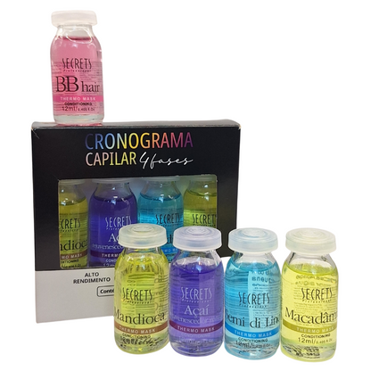 Cronograma Capilar - 4 Fases + BRINDE (Ampola BB Hair) - Secrets Professional