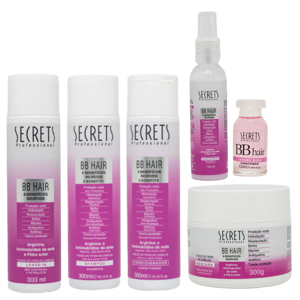Kit Completo BB Hair - Shampoo, Condicionador, Máscara, Leave-in, Thermo Mask e Spray Bifásico - Secrets Professional