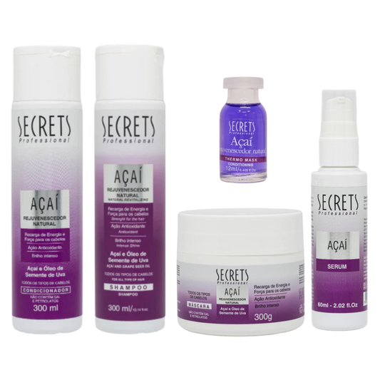 Kit Completo Açaí - Shampoo, Condicionador, Máscara, Thermo Mark e Sérum  - Secrets Professional