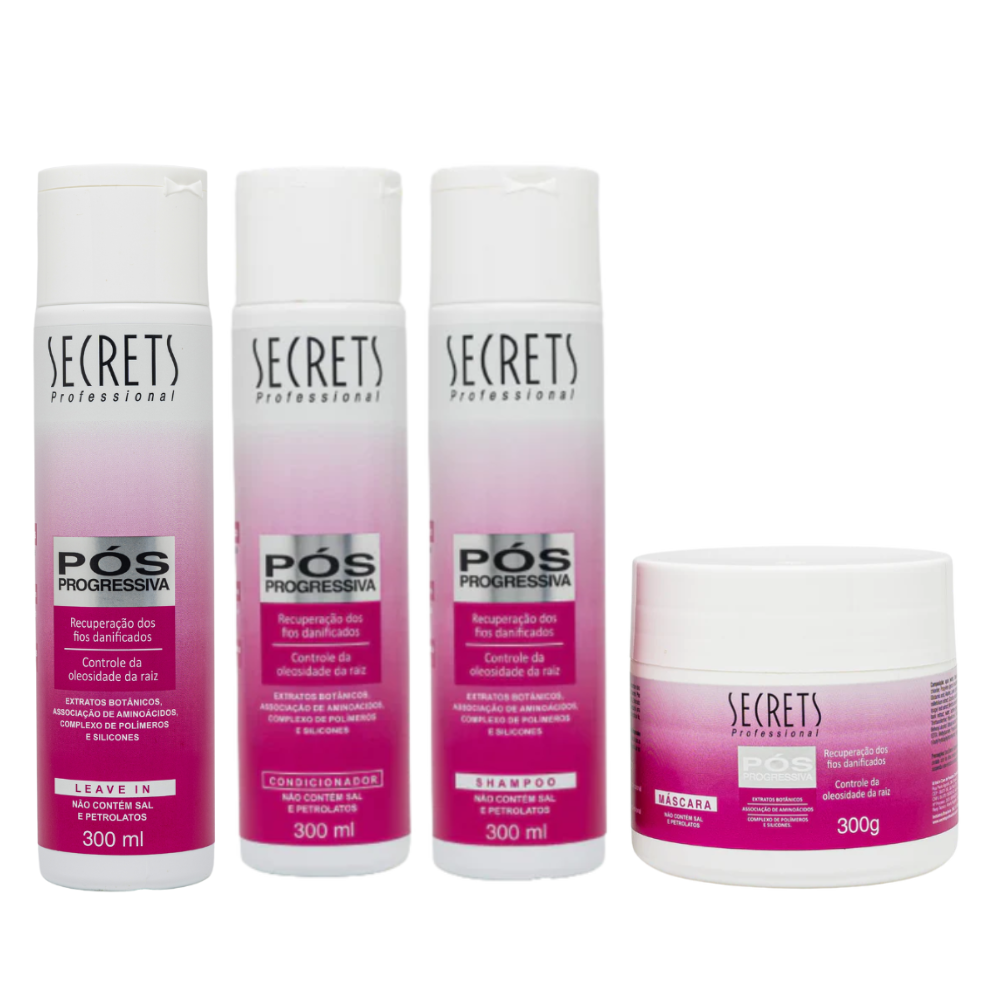 Kit Completo Pós-Progressiva - Shampoo, Condicionador, Máscara e Leave-in - Secrets Professional