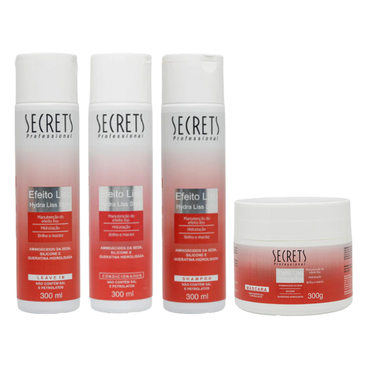 Kit Completo Efeito Liso - Shampoo, Condicionador, Máscara e Leave-in - Secrets Professional