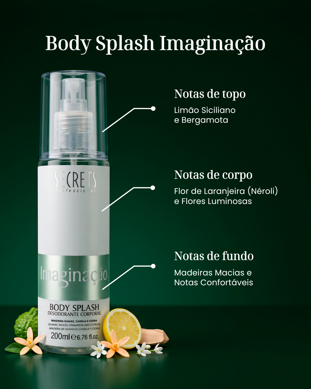 Kit 4 Body Splash Rosé & Imaginação & Flores & Girl 200ml - Secrets Professional